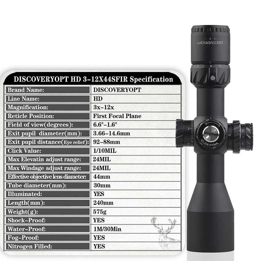 HD3-12X44SFIR Compact Riflescope First Focal Plane Illuminated Glass Etched For Shooting Hunting Army Use rifle scope