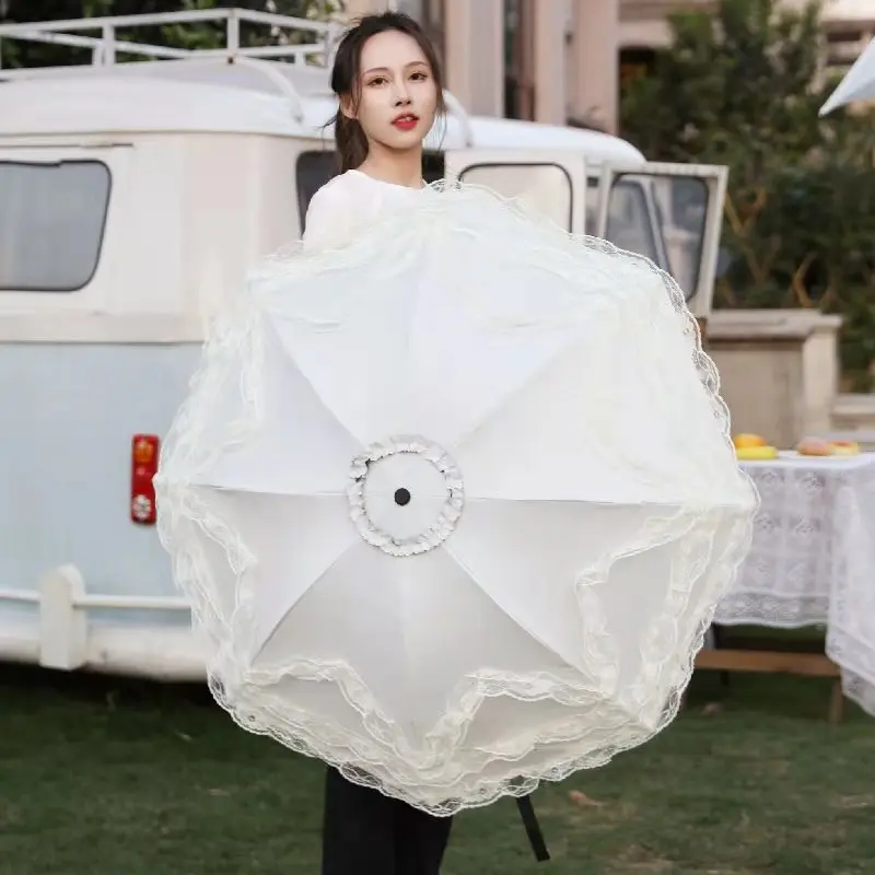 Lace Woman Rain Umbrella Sunny Rainy Strong Wind Resistant Travel Princess Sun Protection Parasol Lolita Wedding Decor Sunshade