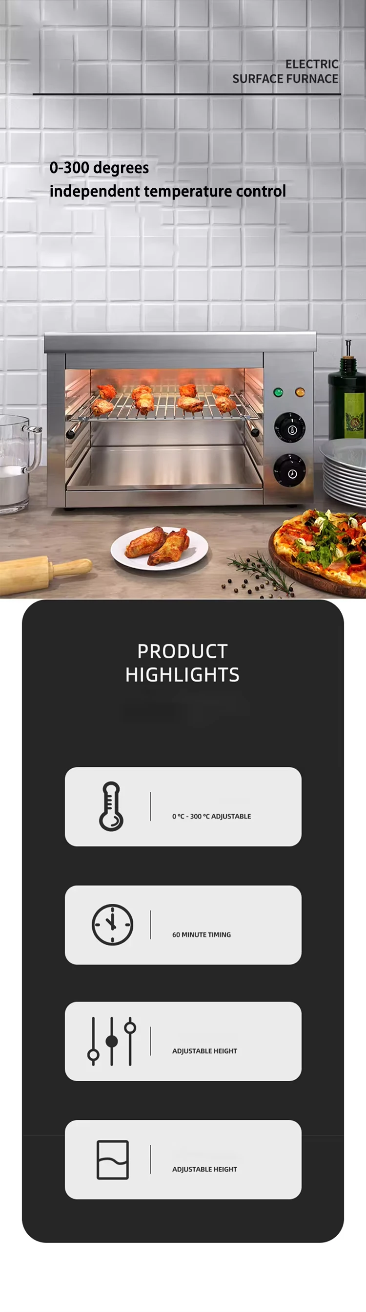 Description Picture 5 of item304 Stainless Commercial Electric Smokeless Grill - Adjustable Height Rotisserie for BBQ/Fish - Large Capacity & Easy Clean