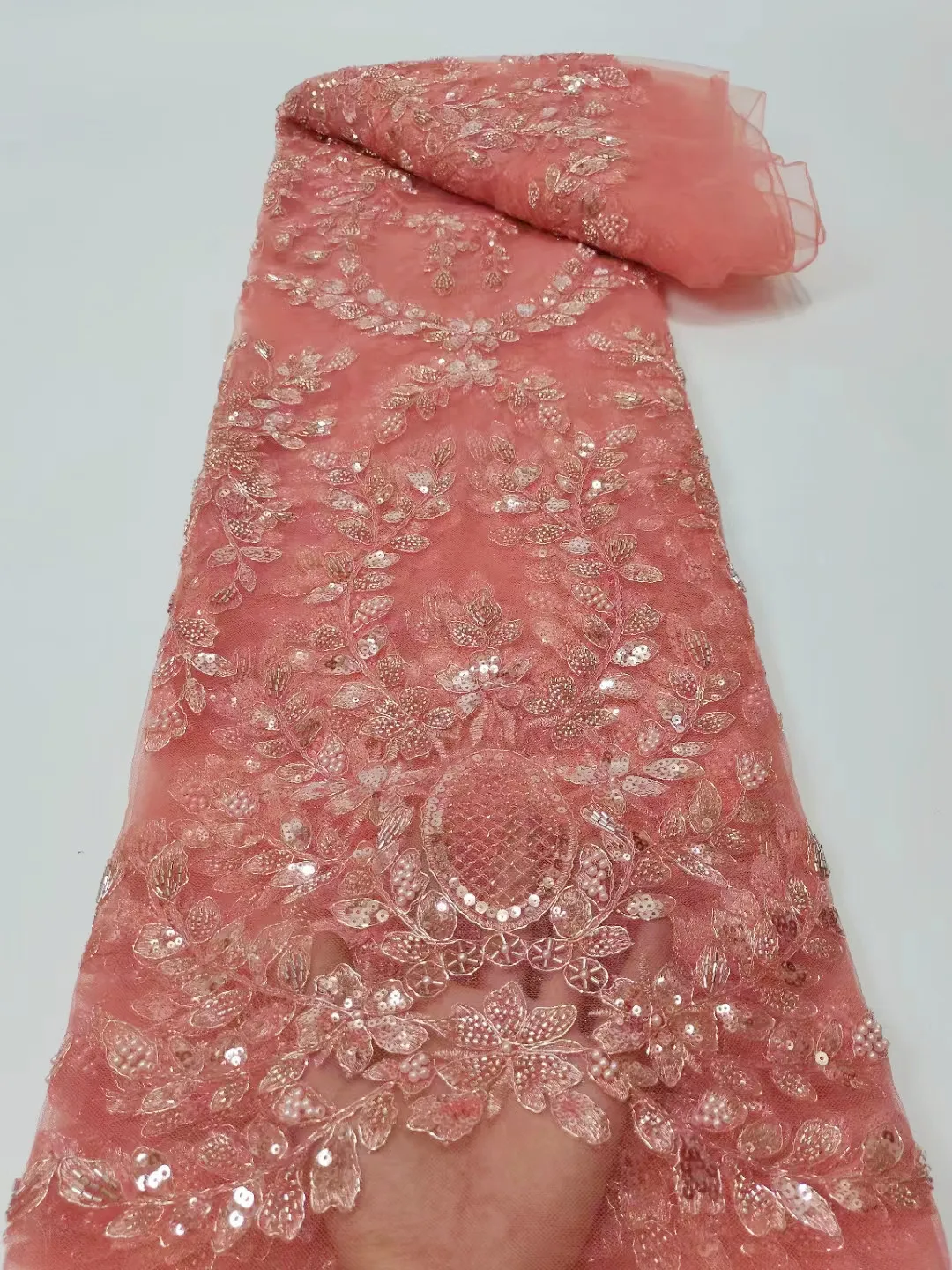 

New Arrival High-end Lace Beads Bead Tube Sequin Embroidery Mesh, Fashion Ladies Wedding Evening Dresses