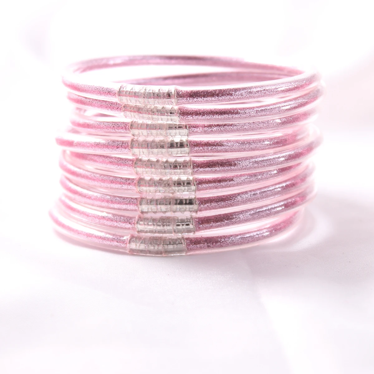 Set Di Braccialetti In Gelatina Glitterata Per Donna – 5 Pezzi In Silicone Con Fiocco, Colori Scintillanti