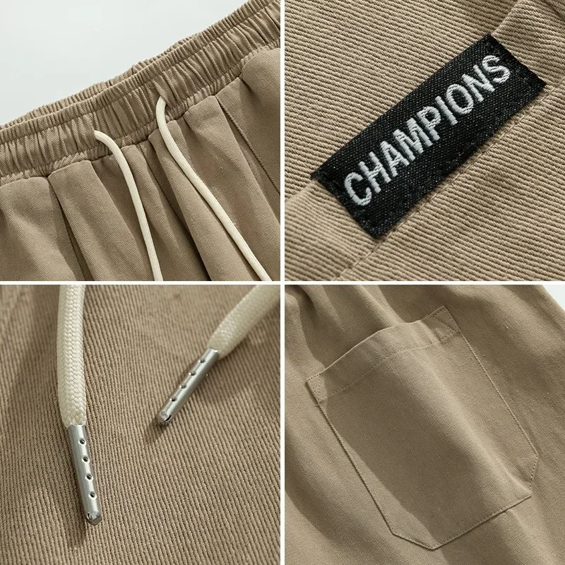 Autumn and Winter Thickening Japanese Work Casual Pants Men 100% Cotton Street Trend Loose Straight Texture Splicing Pants New