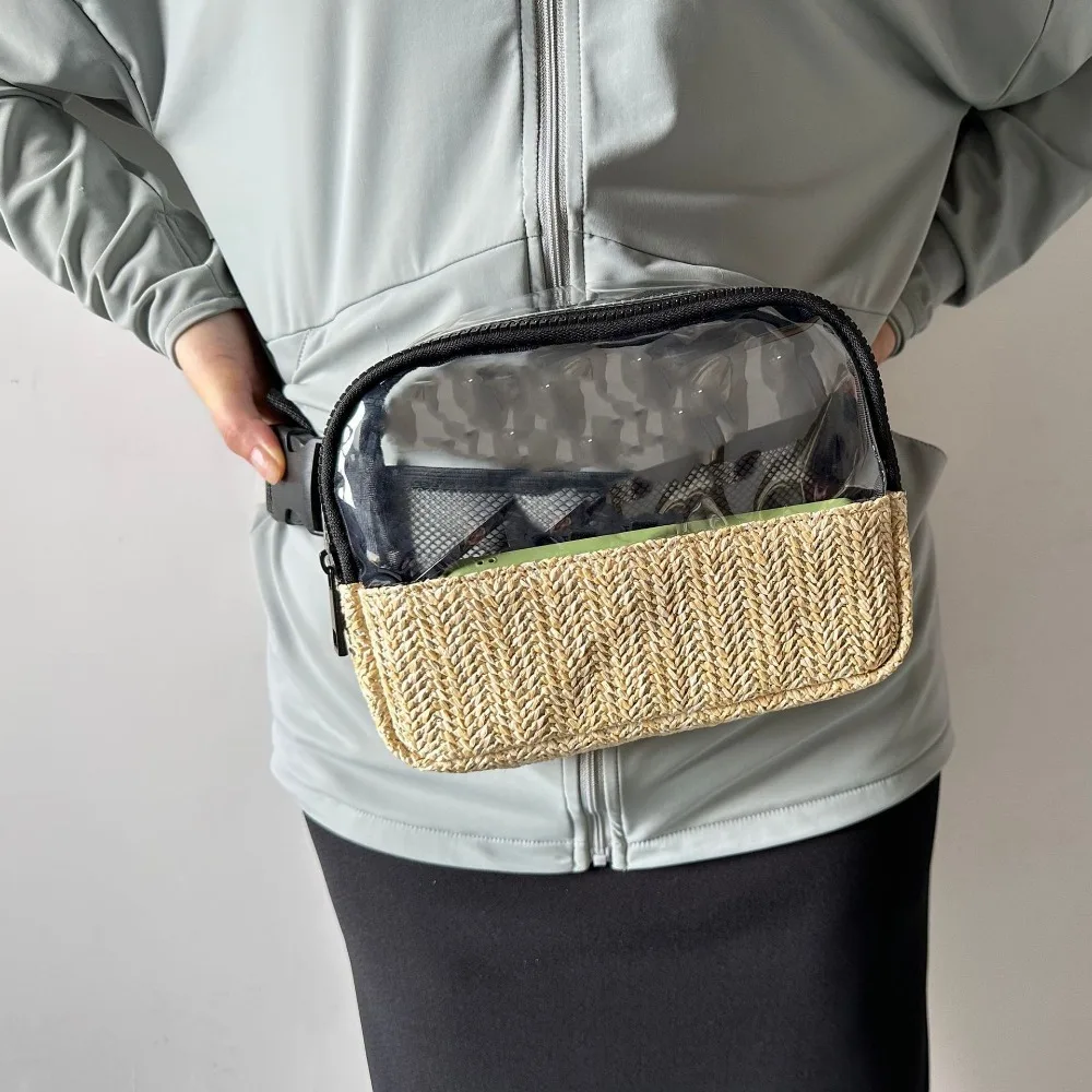 Boho Straw Crossbody Sling Bags Women Vintage Versatile Fanny Packs Female Fashion Simple Outdoor Portable Clear Waist Pack