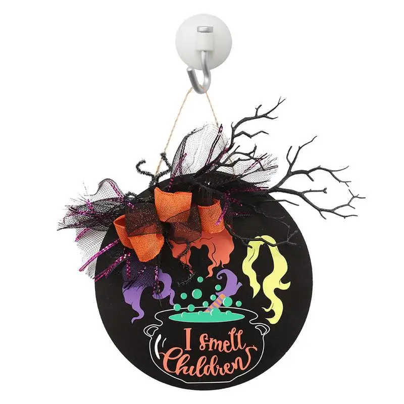 

Witch Sign Halloween Wooden Bowknot Front Door Witch Pendant Household Window Hanger Festival Decoration Holiday Party Decor