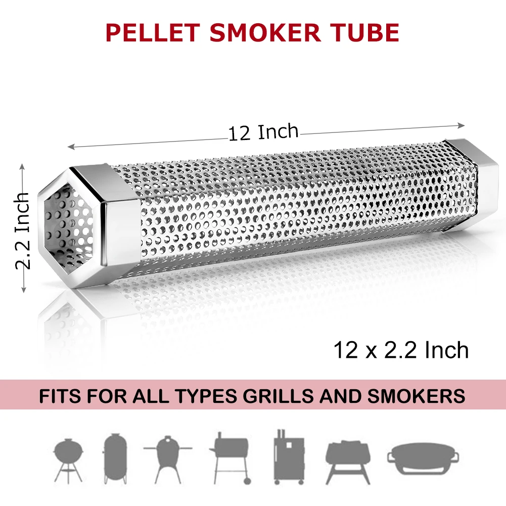 Pellet Smoker Tube 12 Inch Stainless Steel Wood Pellets Smoke Generator Hot or Cold Smoking Work BBQ Grill Smokers smoker accessories