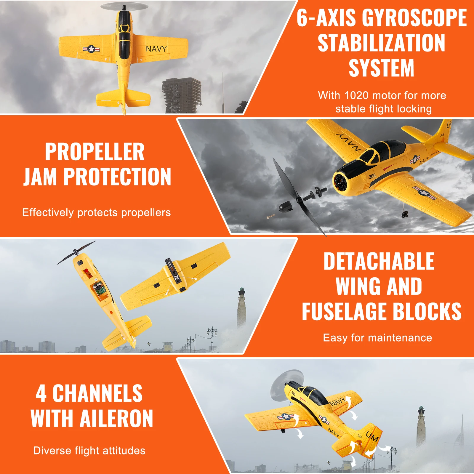 VEVOR RC Plane 2.4G 4CH Remote Control Airplane with 6-Axis Gyro Stabilizer Aircraft Toy RC Glider for Kids Beginners Boys Gifts 4