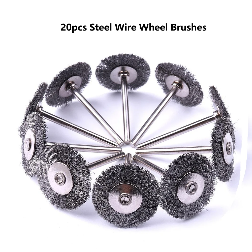 20pcs/set 25mm Steel Wire Wheel Brush For Mini Drill Rotary Tool Metal Rust Removal Dremel Polishing Accessories