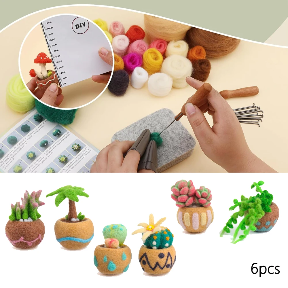 6/9/15 PCS Succulent Beginner Needle Felting Kit Needle Felting Tools Wool Roving Foam Mat Needles and Instructions needle felting kit needle felting painting kit