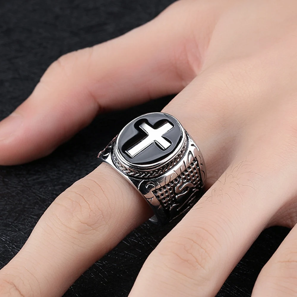 Men Vintage Stainless Steel Cross Ring Gold Color Punk Hip Hop Christian Biker Signet Ring Jewelry Amulet Gift finger rings,cross rings,punk rings,vintage jewelry