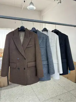 Giacche da abito corto in lana da donna da ufficio 2025 Cappotti di lana doppiopetto da donna alla moda allentati autunno e inverno 1