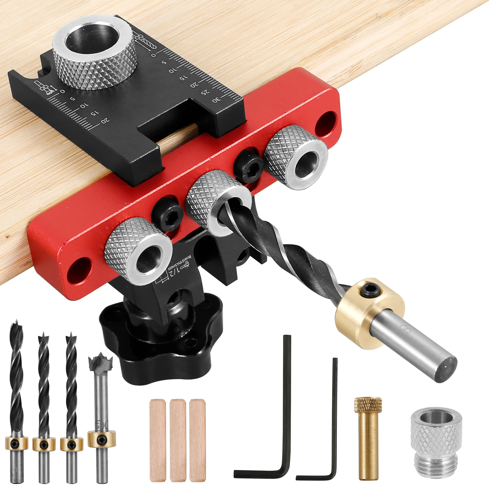 

Dowel Jig Aluminum Alloy 3 in 1 Drill Hole Guide Jig Precise Drilling Locator Portable Puncher Positioning Guide for Woodworking