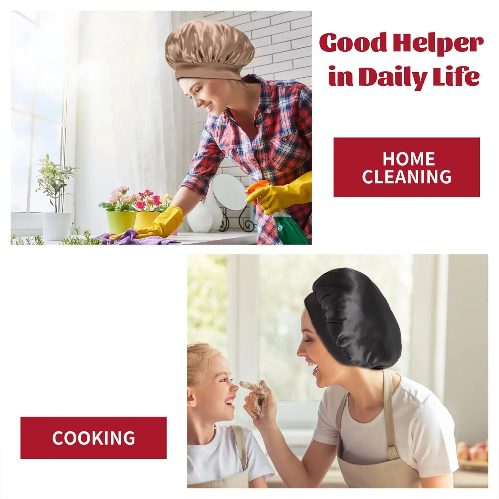 수면용 실크 보넷, 새틴 헤어 보닛, 부드러운 탄성 밴드 실크 수면 캡, 여성용 헤어 랩, 2 개