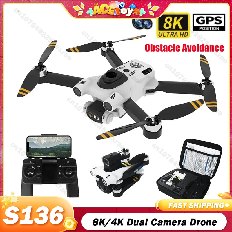 Dron S136 PRO Ultra RC, cámara 8K, GPS, evitación de obstáculos, cuadricóptero, FPV, Wifi, helicóptero, Motor sin escobillas, regalos