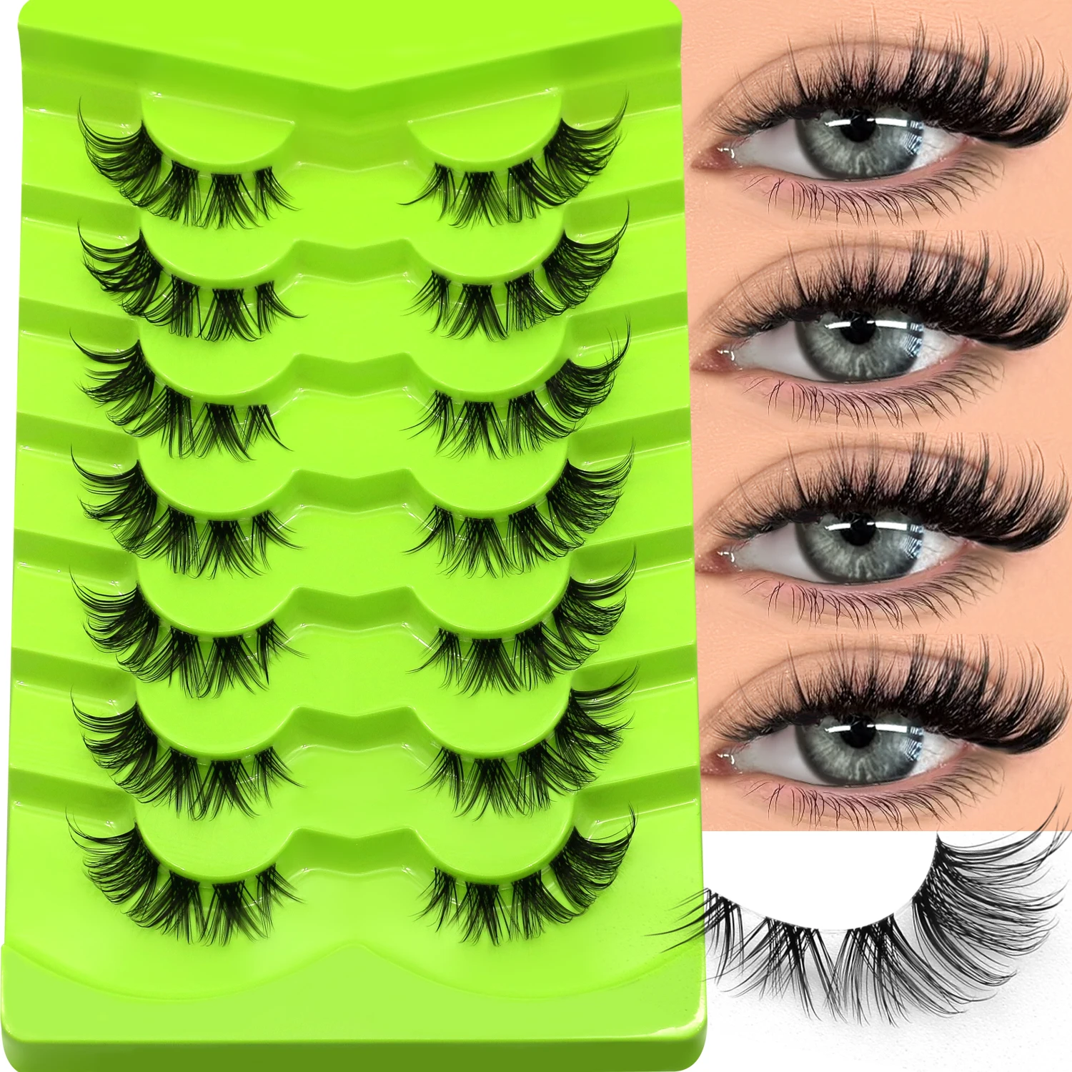 Lasvirey Katzenaugen-Wimpern, natürliche Manga-Falsche Wimpern, klarer Stiel, Vollstreifen-Wimpern, weiche, natürliche Locken, künstliche Nerz-Wimpernverlängerung