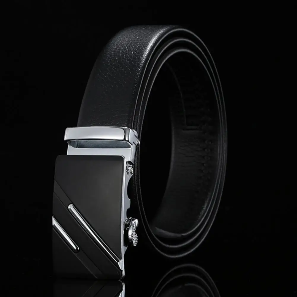 

Men Belt Faux Leather Belt Durable Stylish Men's Autumatic Belt with Smooth Faux Leather Anti-break Alloy Buckle for Business