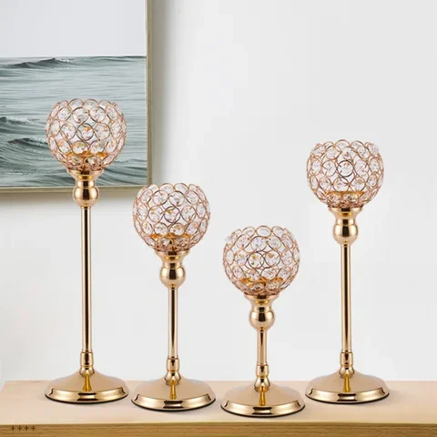 

3 Arms Candelabras Crystal Arch Bridge Goblet Candle Holders Bowl Tealight Candlesticks Romantic Ornament for Home Wedding Decor