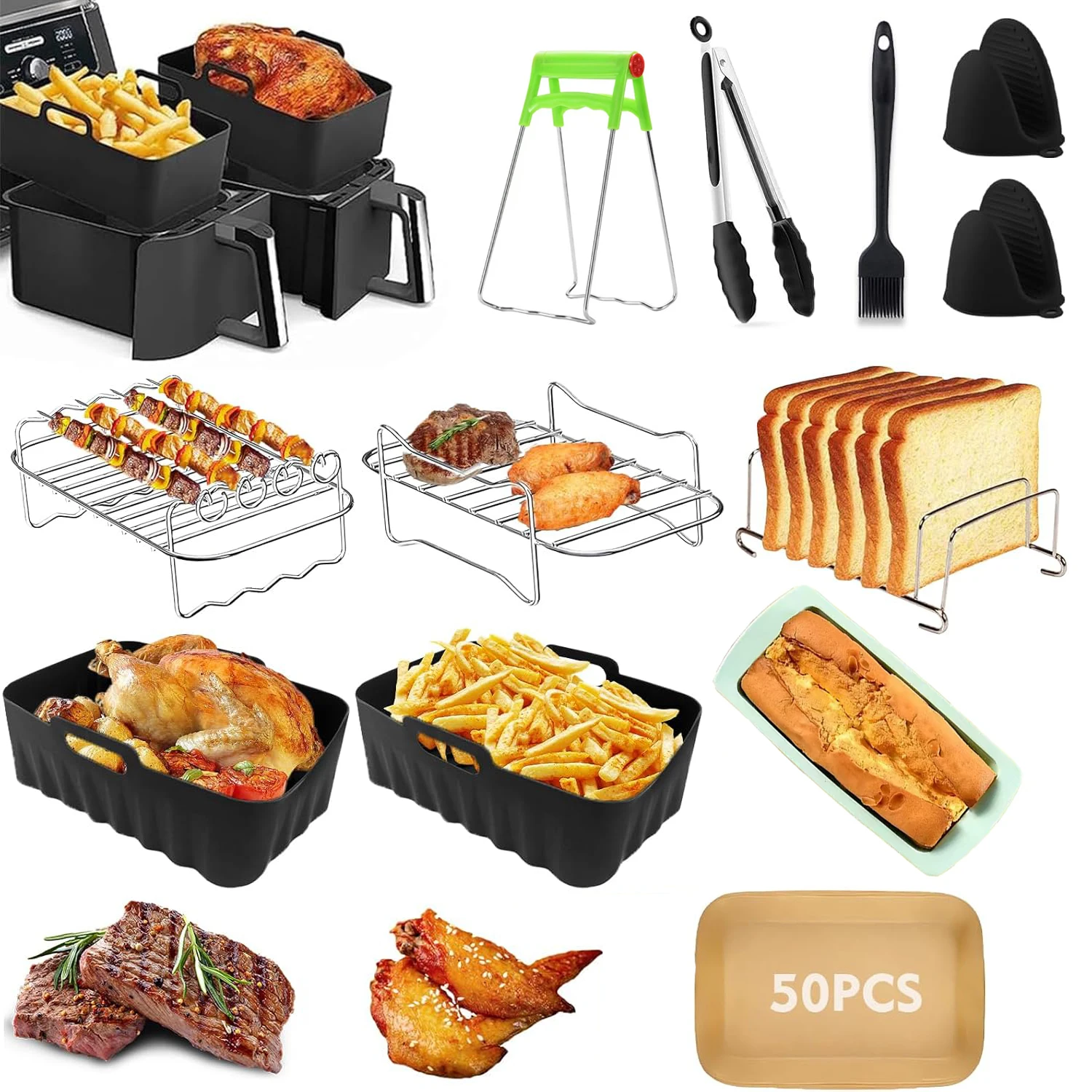 Air Fryer Accessories Set for Ninja Foodi Max Dual Zone Air Fryer AF400EU/AF300EU/AF451EU Silicone Mold Baking