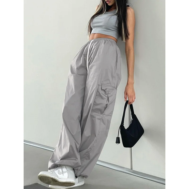 American Pu Shuai Casual Loose Gray Wide-Leg Overalls Female 2024 Spring and Summer Sports Quick-Drying High Waist Casual Trouse