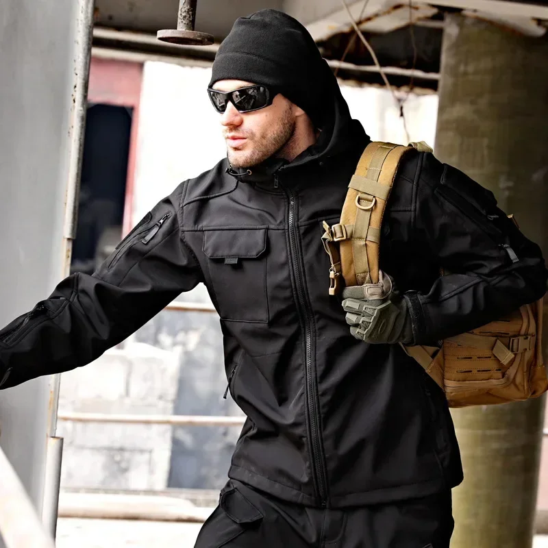 Tactical Soft Shell Jacket Men Hunting Special Agent Windproof Waterproof Multi-pocket Cargo Jackets Outdoor Hiking Coat
