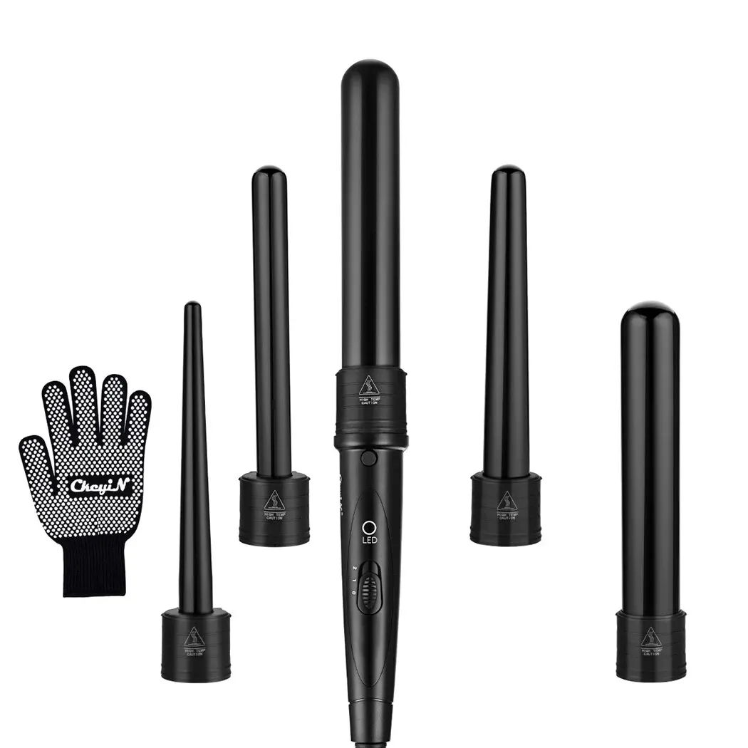 CkeyiN 5 in 1 Curling Iron Wand Set with 5 Interchangeable Ceramic Barrels and Temperature Control Dual Voltage Hair Curler