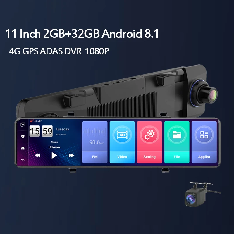 1 inch Android Car DVR Touch Screen Rearview Mirror Dash Cam 4G rear Dual Lens GPS Camera Auto Video Recorder Dashboard