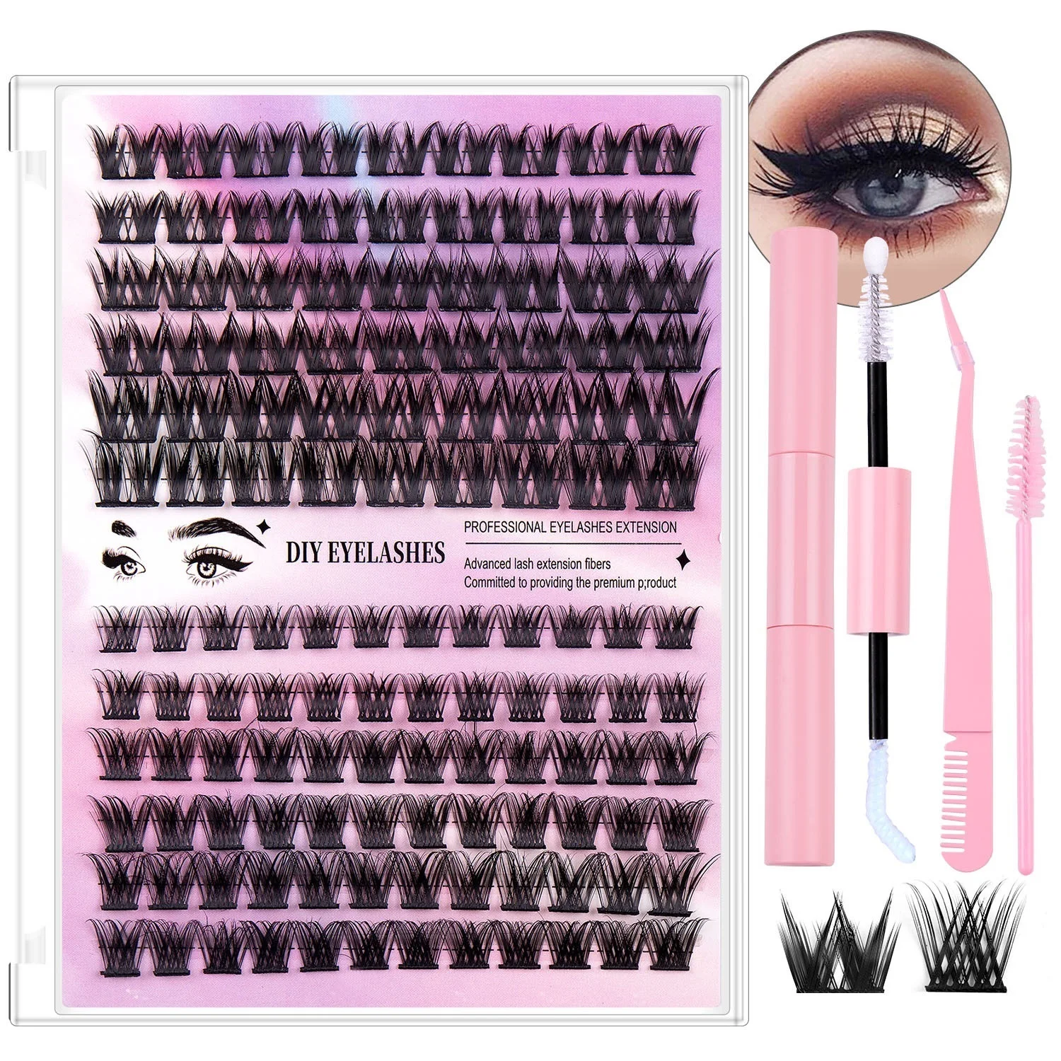 

Slender Dense Individual Eyelashes 126 Clusters DIY Segmented Eyelashes Extensions Curly Grafted Lashes with Adhesive Tweezer