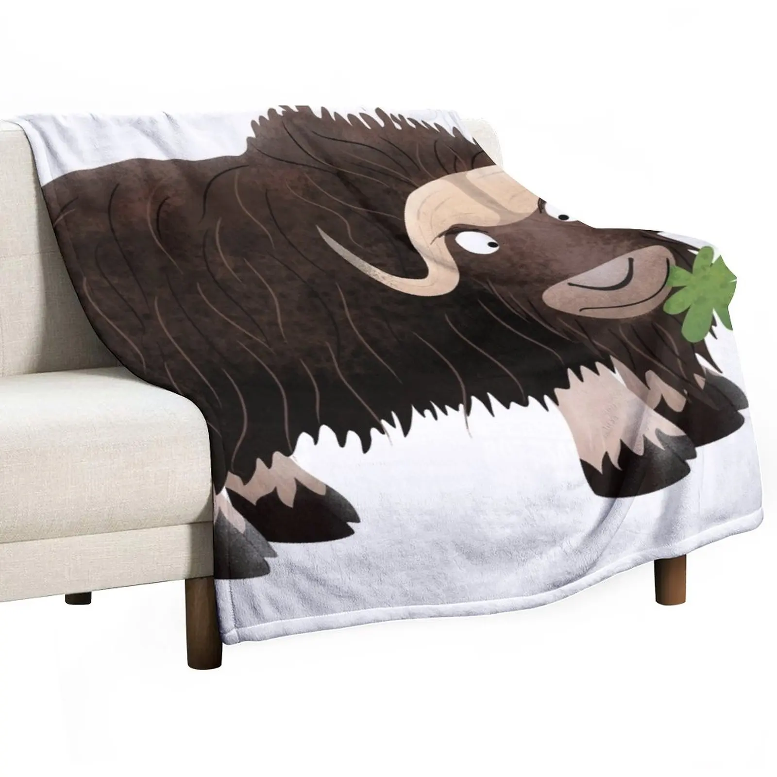 

Funny musk ox cartoon illustration Throw Blanket Cute Plaid Furry Plaid christmas gifts Blankets