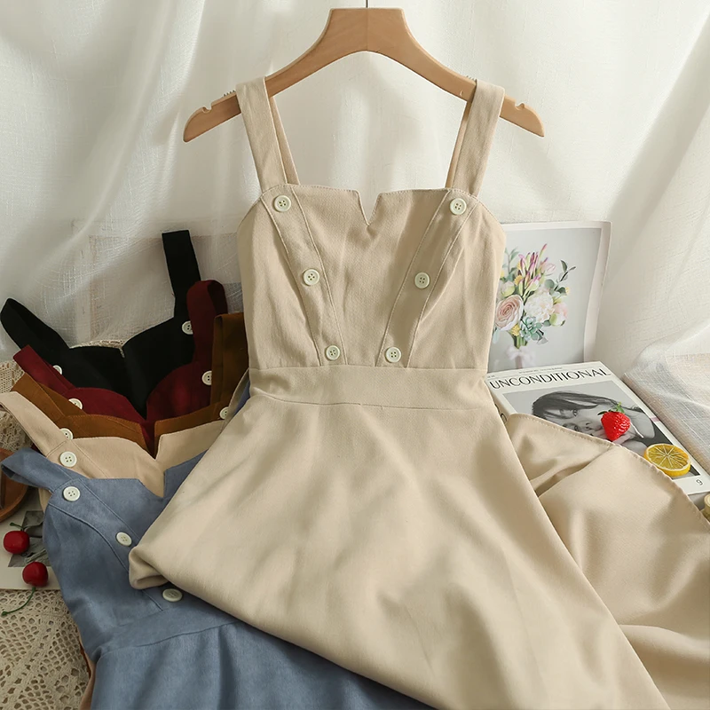 

Fashion Sleeveless Dress for Women Mid-length French Retro Slim Slip Dresses Ladies High Waist Temperament Veatidos