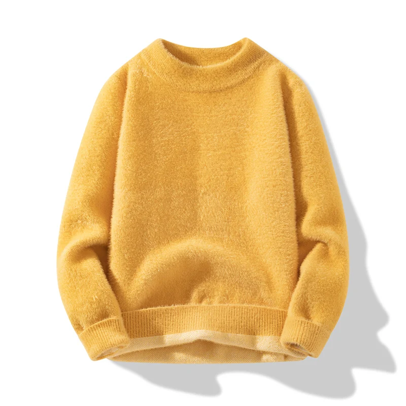 2023 Solid Color Pullover Sweater Knitwear Men's Autumn Winter Slim Fit Fashion Versatile Bottom Sweater Thickened Top