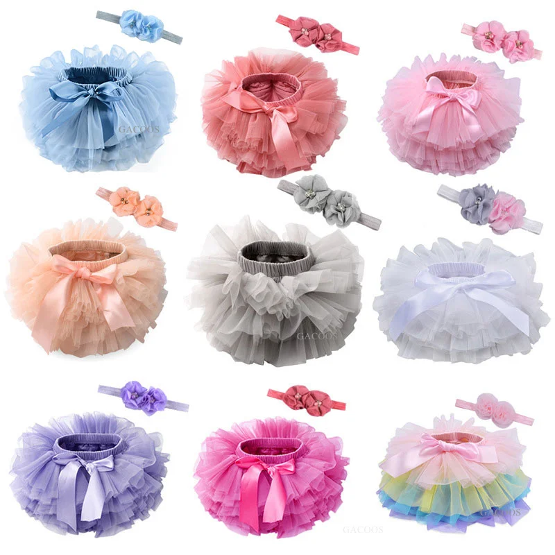 녹색 소녀 Tulle 투투 Bloomers 기저귀 커버 2pcs 짧은 스커트 + 머리띠 세트 소녀 스커트 레인보우 베이비 스커트