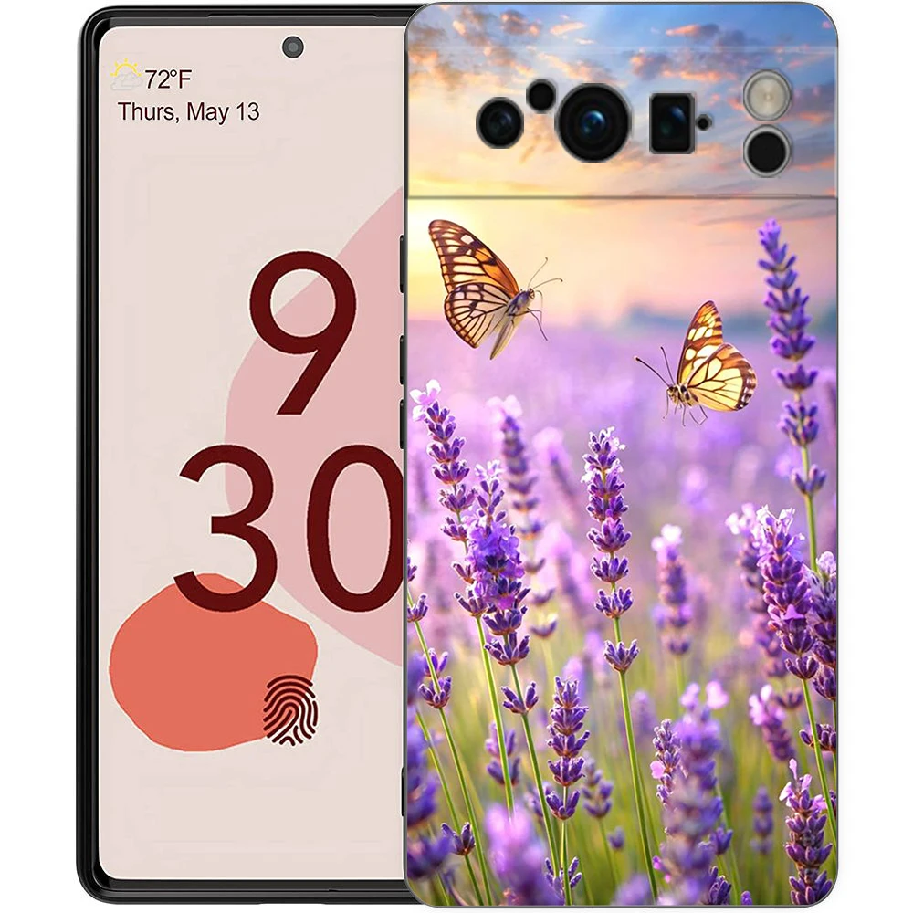Elegant Lavender Floral Soft Shockproof TPU Phone Case - Black Cover