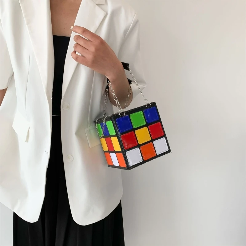 Square Box Shaped Clutch Bag, Colorful Cube Purse for Girl E74B