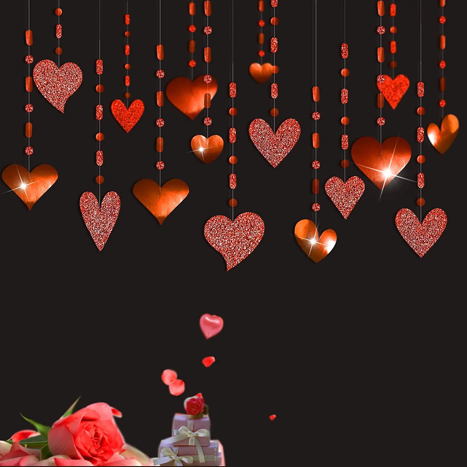 16Pcs Glitter Paper Red Heart Ghirlande Decorazioni Di Fidanzamento Hanging Love Streamers Happy Anniversary Banner Per Decorazioni Di Nozze