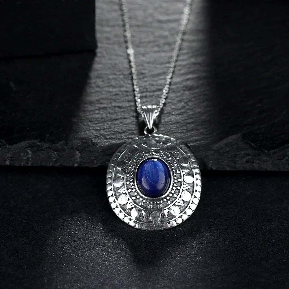 Pendant necklace silver necklace silver pendant 925 sterling silver oval blue crystal pendant necklace women's fashion necklace holiday gift style jewelry necklace