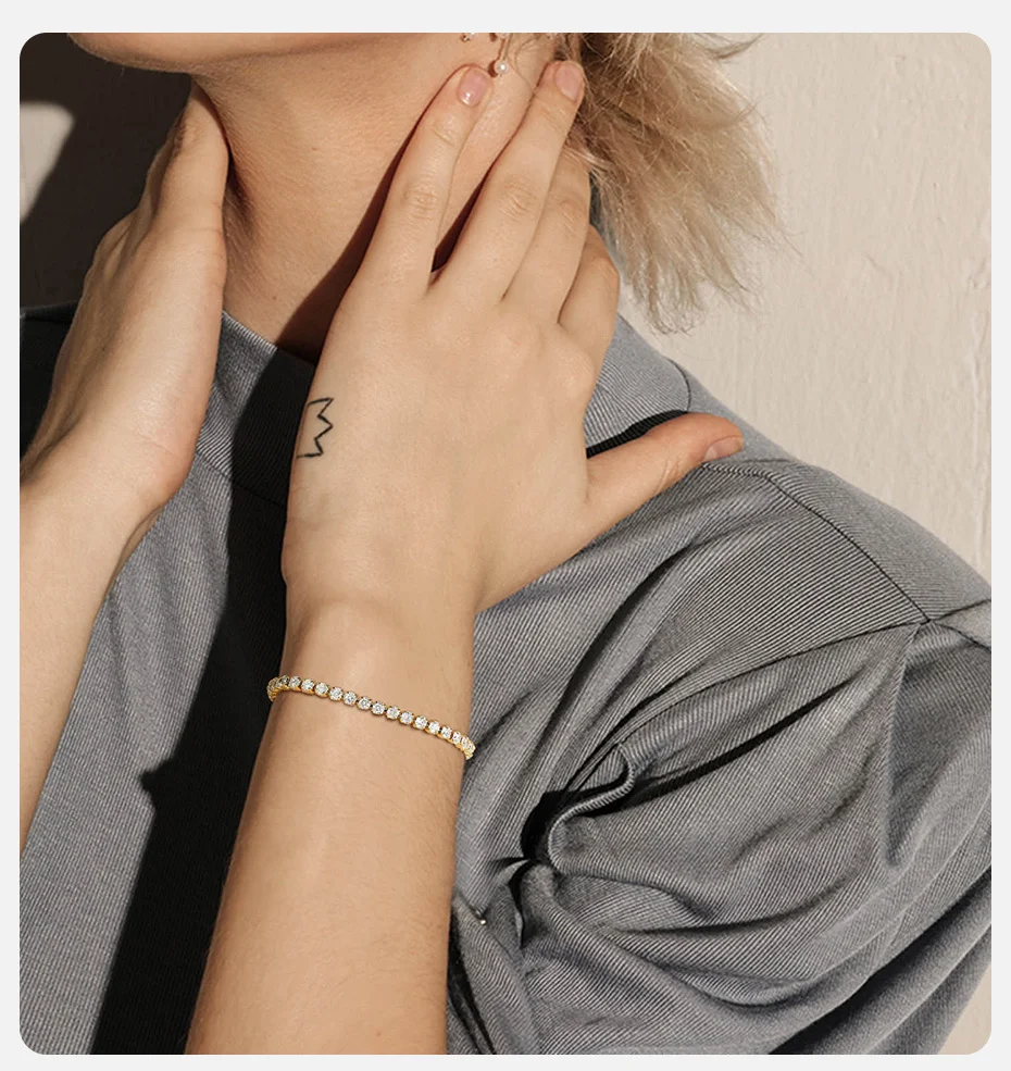 Vnox funkelnde aaa Zirkonia Ketten armbänder für Frauen Partys chmuck, goldfarbenes Edelstahl glied handgelenk, verstellbar – Detail 2
