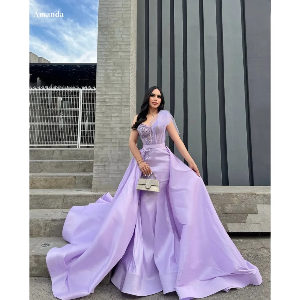 Amanda Luxury 3D Flower A-line Vestidos De Noche White Puffy Sleeve Romantic Tulle Prom Dress