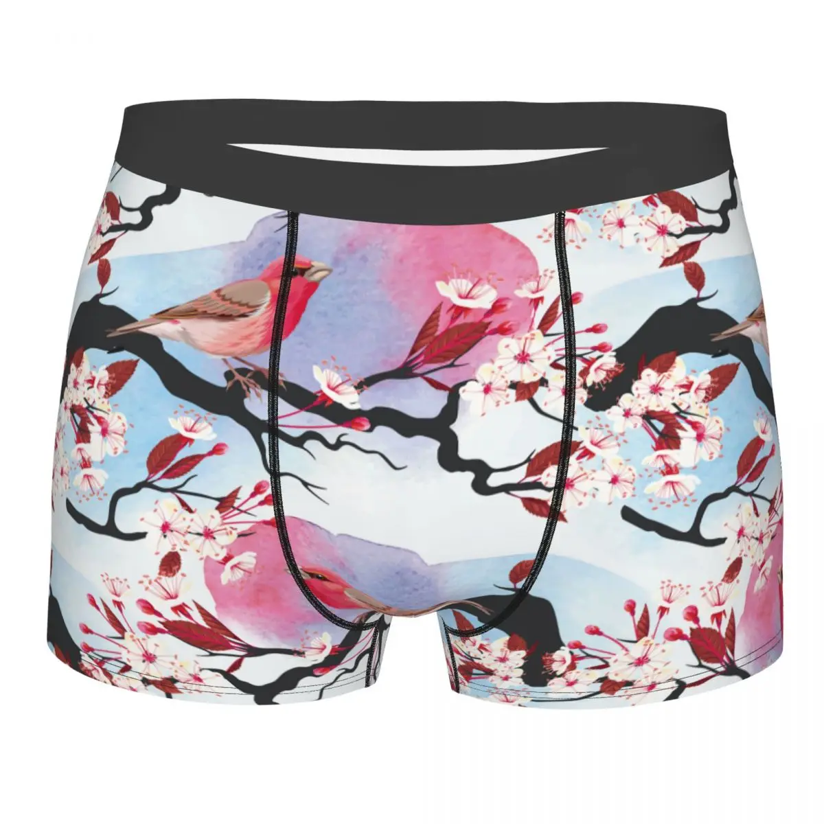 

Men's Pink Bird On Cherry Branch Boxer Shorts Panties Breathable Underwear Watercolor Flowers Male Fashion Plus Size Underpants
