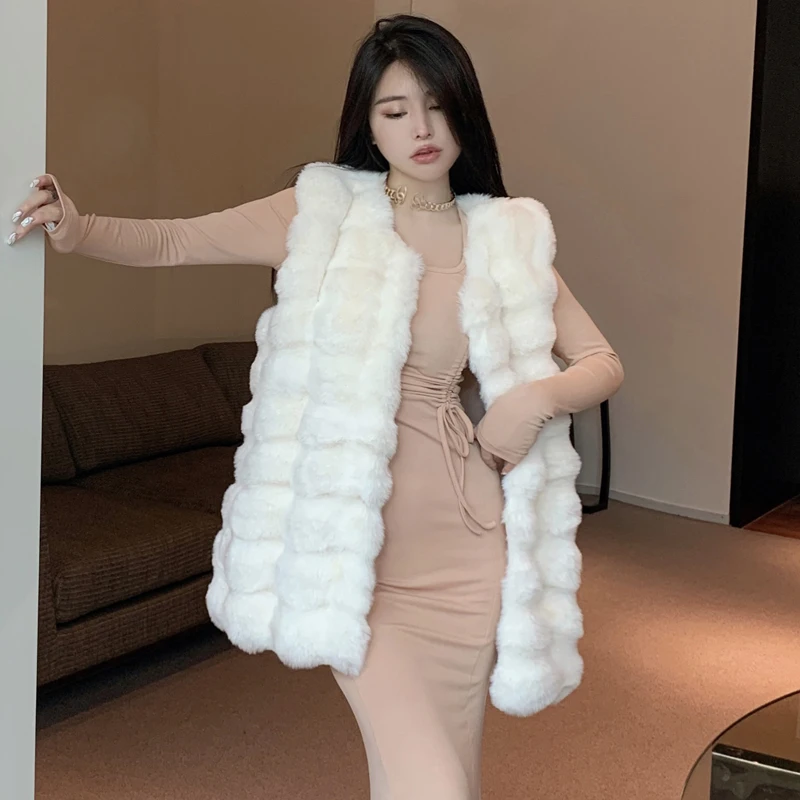 

Fur Vest Coats Women Autumn Winter Thick Warm Faux Fur Coat Korean Slim Sleeveless Plush Jacket Female