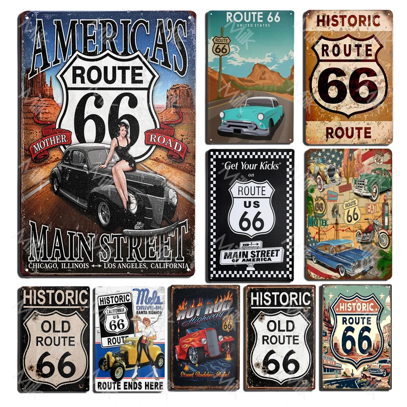 

Vintage Historic Old Rout 66 Metal Tin Signs Wall Art Retro Poster for Bars Restaurant Cafe Club Plaque Home Man Cave Wall Decor