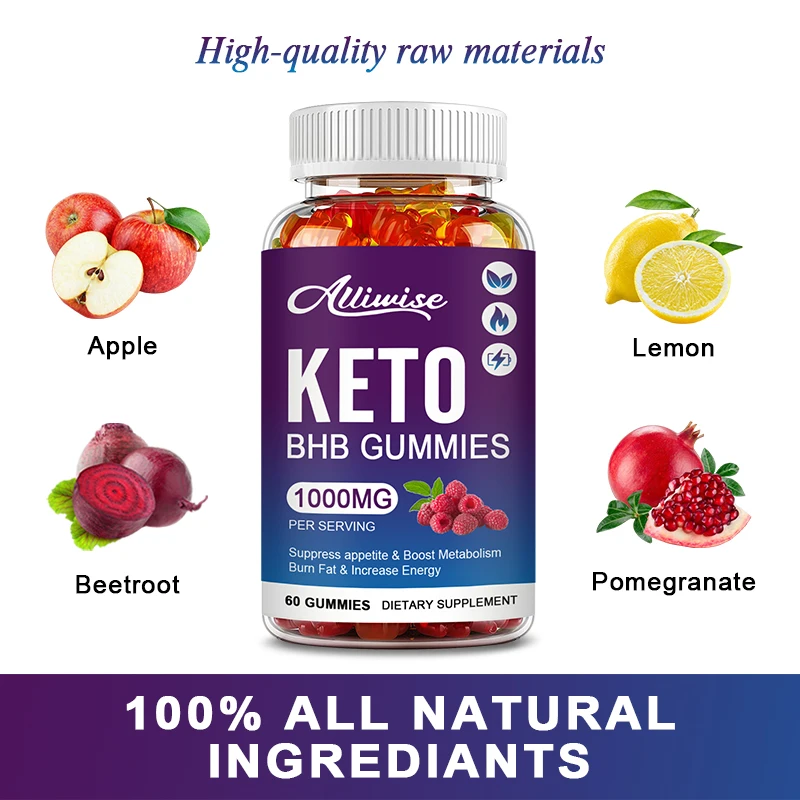 Alliwise 60 Gummies Keto Ketone Fat Burner Apple Cider Vinegar For Men Women Weight Loss Sweets Appetite Control Health Slimming