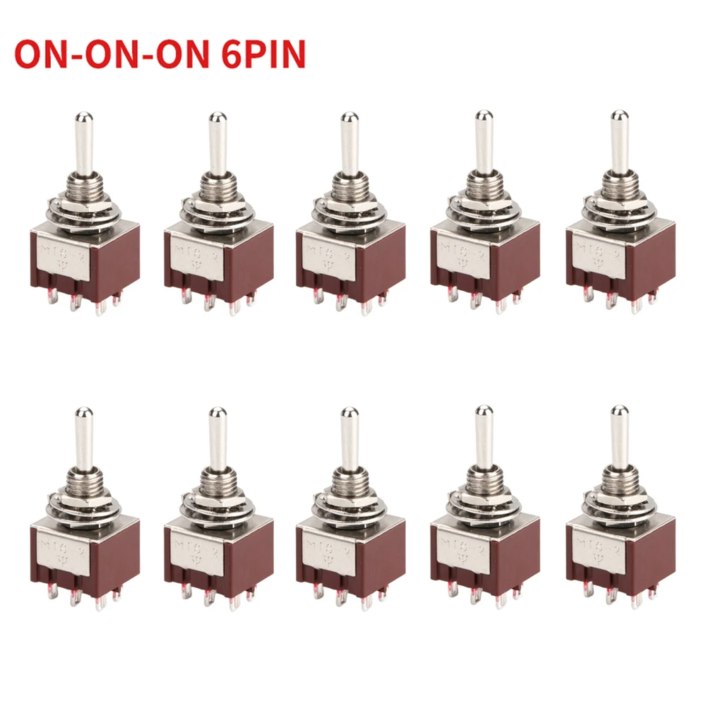 10PCS Locking Toggle Switch ON ON ON 3 Position DPDT 6MM Guitar Mini