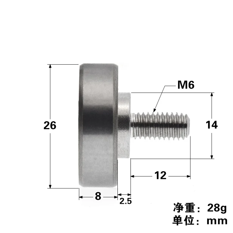 1pc NTBG26-8 NTBGT26-12 NTSBG26-8 NTSBGT26-12 External Thread Bearing wheel 6000ZZ Drawer pulley