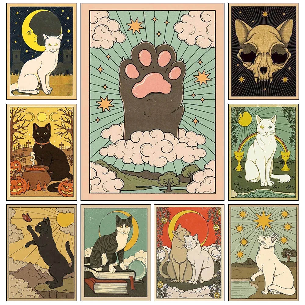DIY 5d 다이아몬드 페인팅 크로스 스티치 키트, 타로 고양이 풀 다이아몬드 모자이크 자수, 만화 그림 라인석 홈 장식, 신제품 