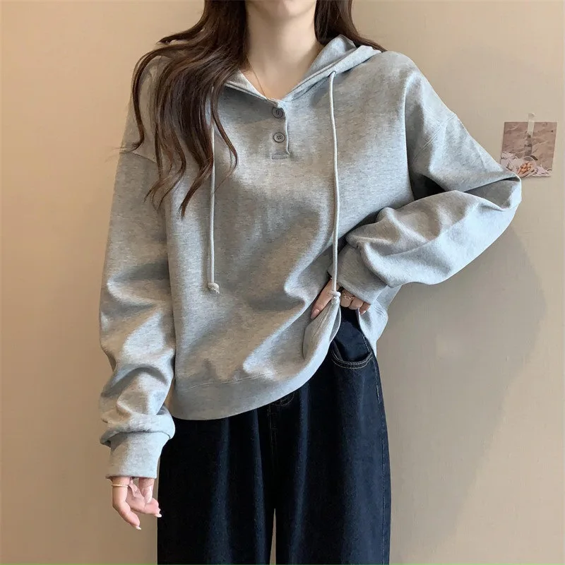 Autumn Winter Women's Clothing Loose Long Sleeve Button New in Hoodies Sweatshirts Coat Casual Versatile Fashion Vintage Tops