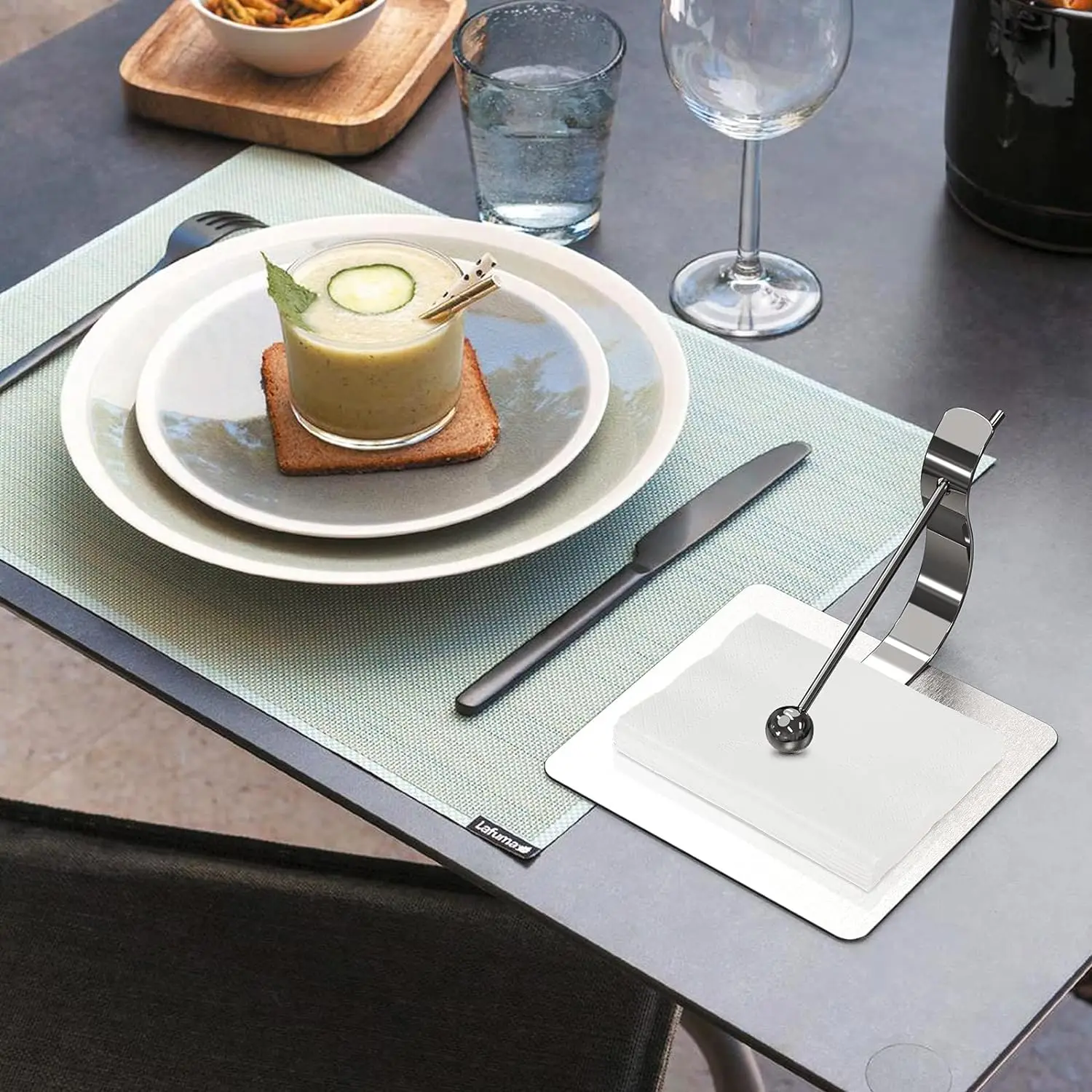 Napkin Holder for Tables, Napkin Holders for Kitchen, Modern Stainless Steel Dinner Flat Paper Napkin Tray 6.7 x 6.5 Inch 5
