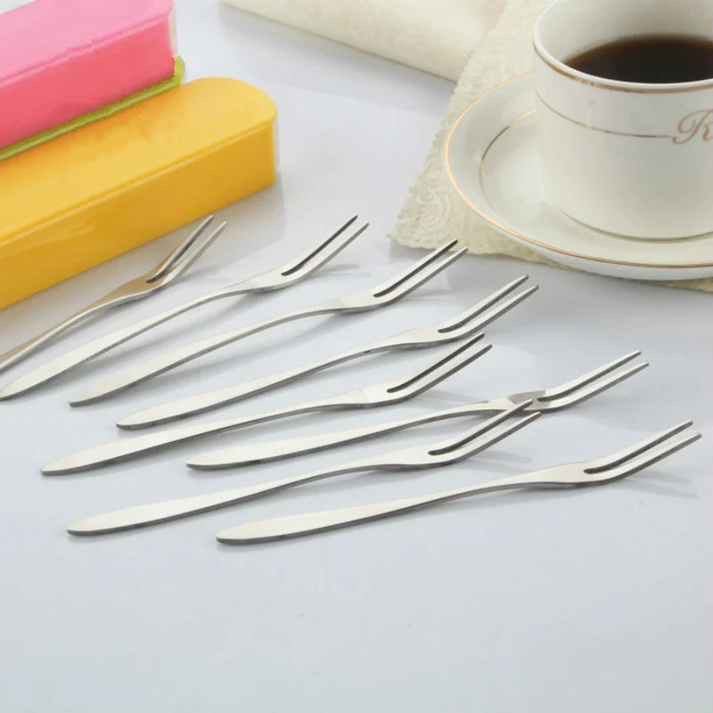 4pcs/set Stainless Steel Light Body Two-tooth Fruit Fork Adult Dessert Fruit Sign Dessert Moon Cake Small Fork