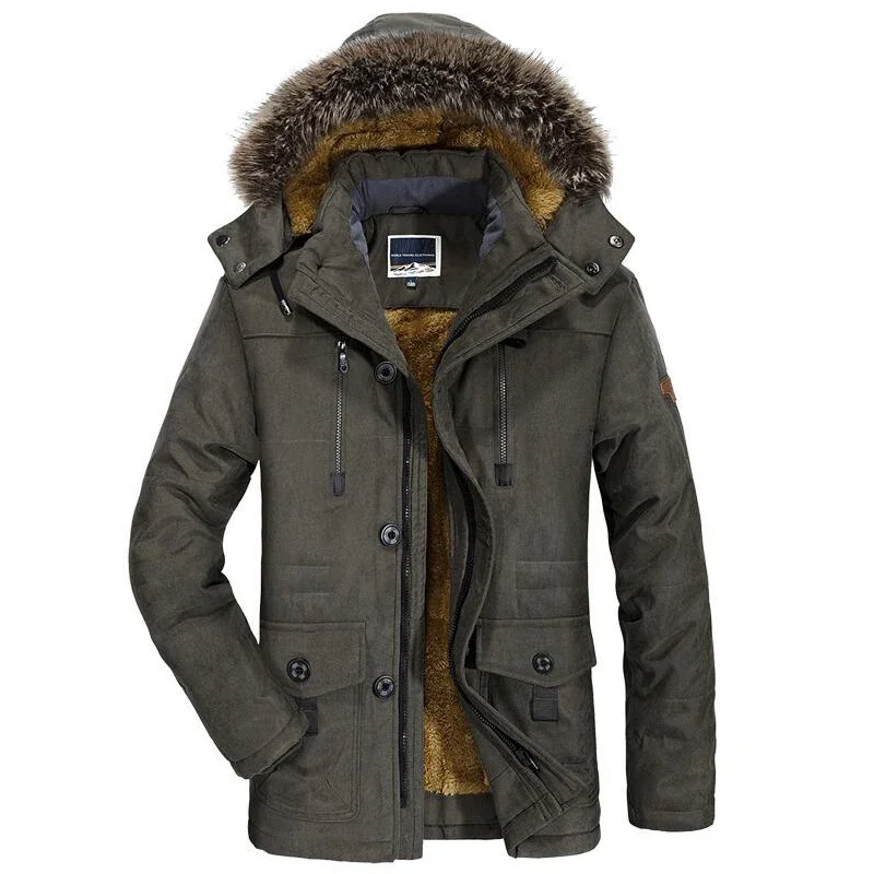 Description Picture 3 of itemParka Coat Casual Faux Fur Hooded Fleece Long Male Jacket Windbreaker Men Plus Size 7XL Mens Winter Jacket Cotton Padded Warm