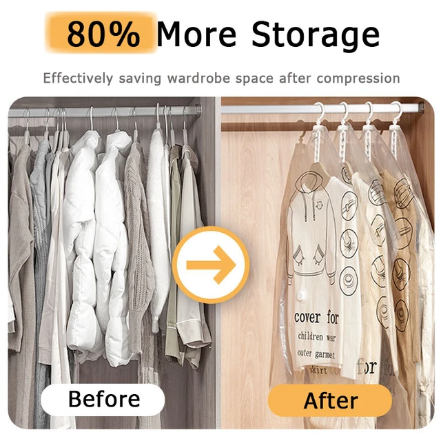 Vacuum Clothing Hanging Storage Bags Foldable Space Saver Clothes  Compression Organizer Vacuum Seal Storage Sacks with Hanger - AliExpress