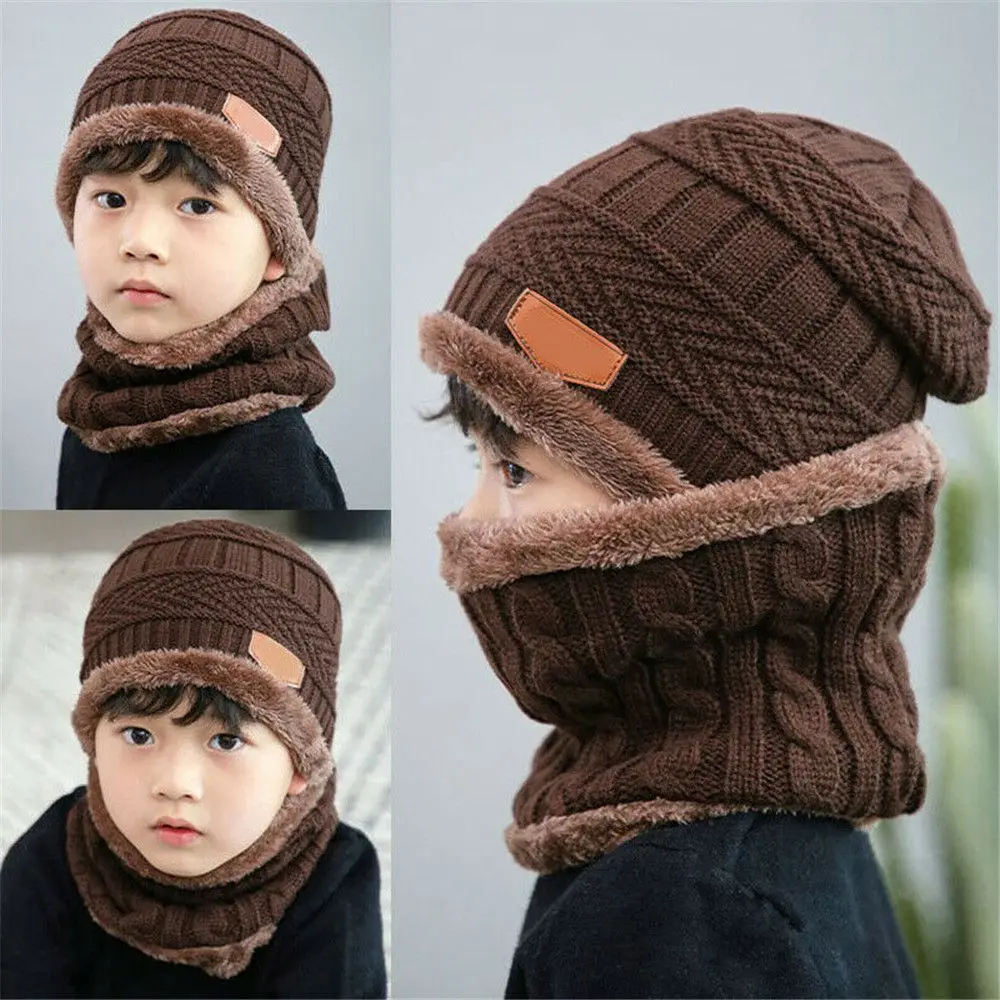 Warm Soft Thermal Balaclava Neck Scarf Cap Knitted Hat Beanie Hat Scarf