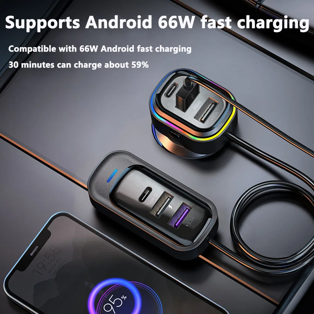 Multi Functional Car USB Charger 66W Fast Charging